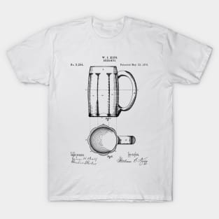 Beer Mug Patent - Craft Beer Art - Black And White T-Shirt